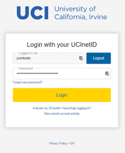 UCInetID log in screen