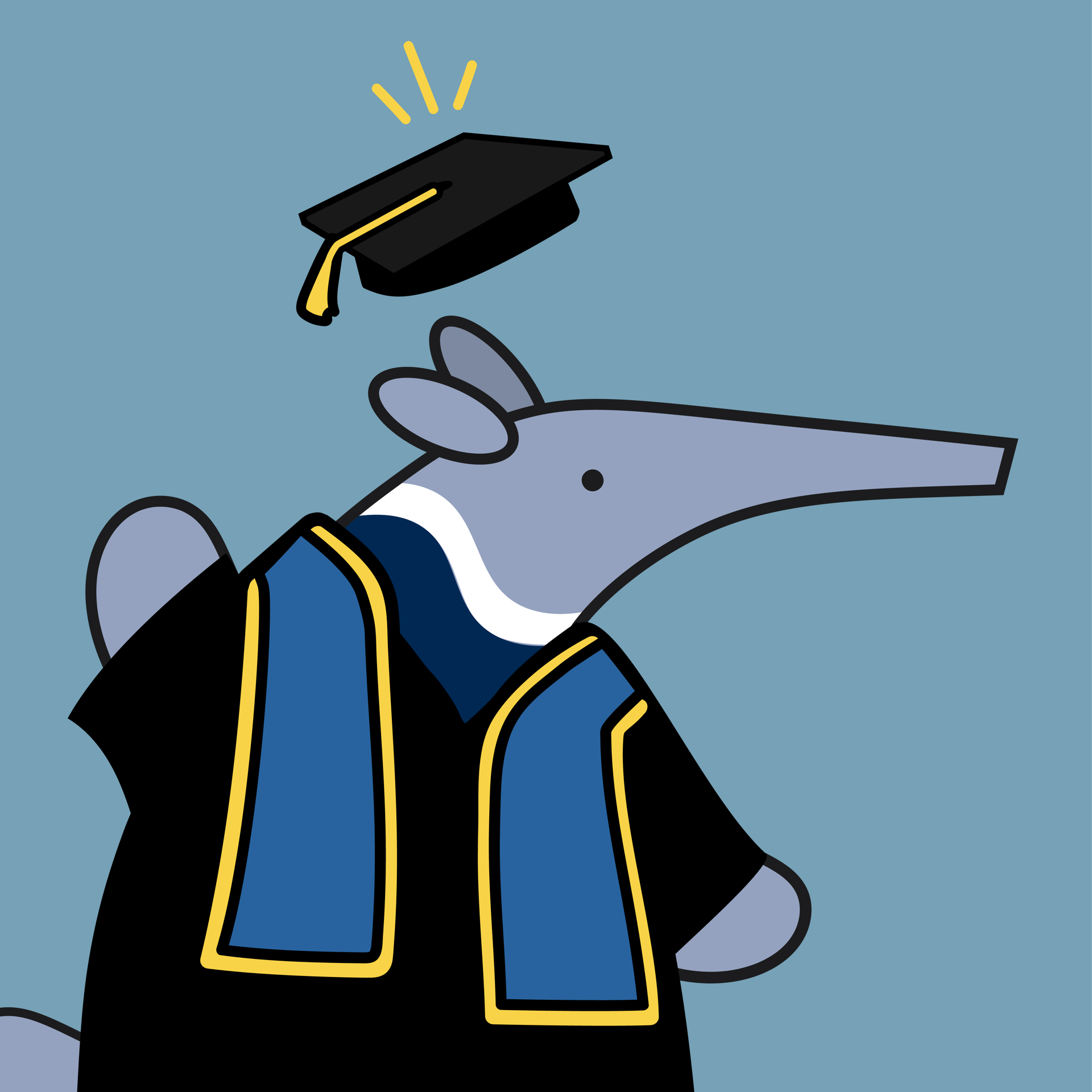 Graduate Anteater with cap and gown