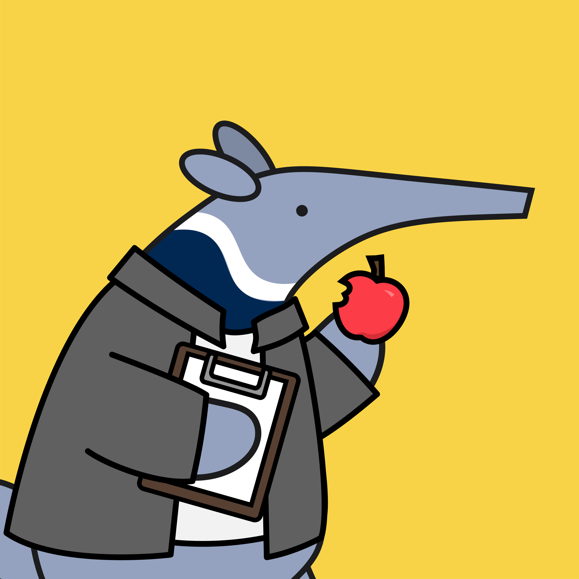 Professor Anteater eating an apple