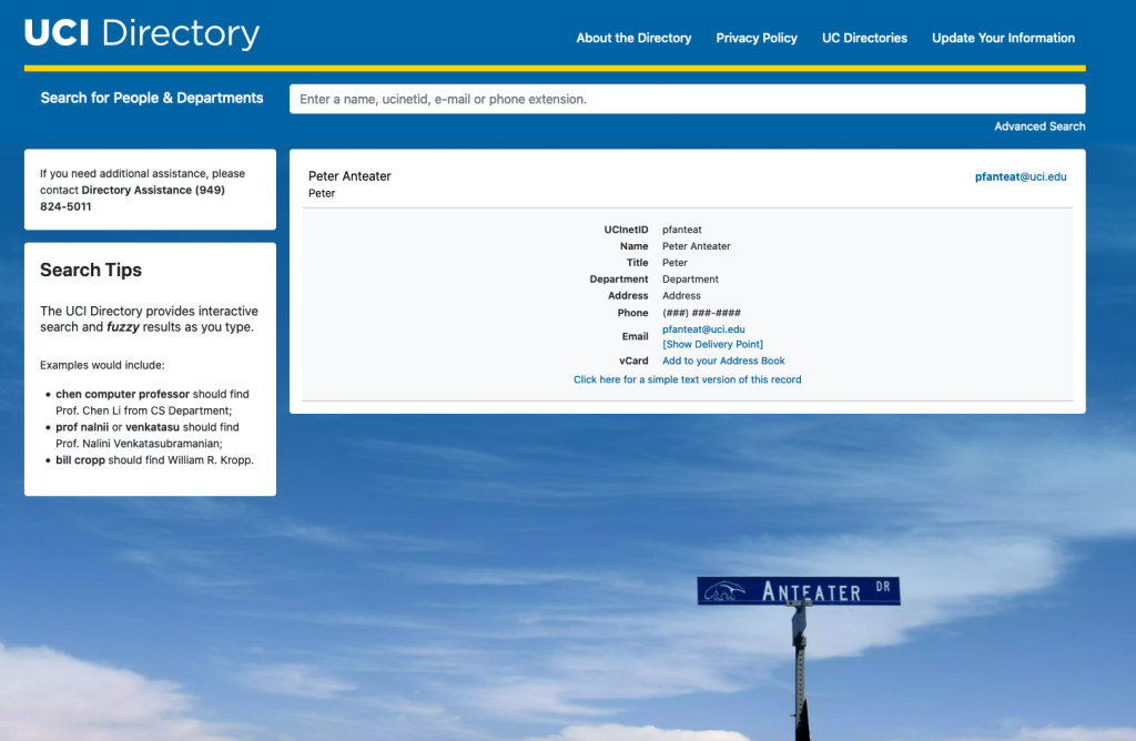 Screenshot showing the new UCI Directory