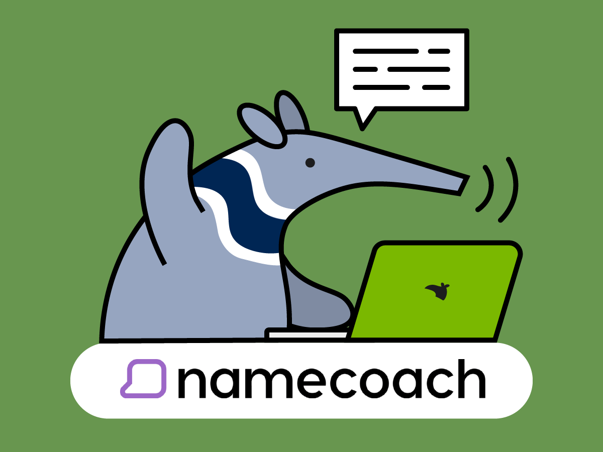 Namecoach logo with peter the anteater pronouncing his name